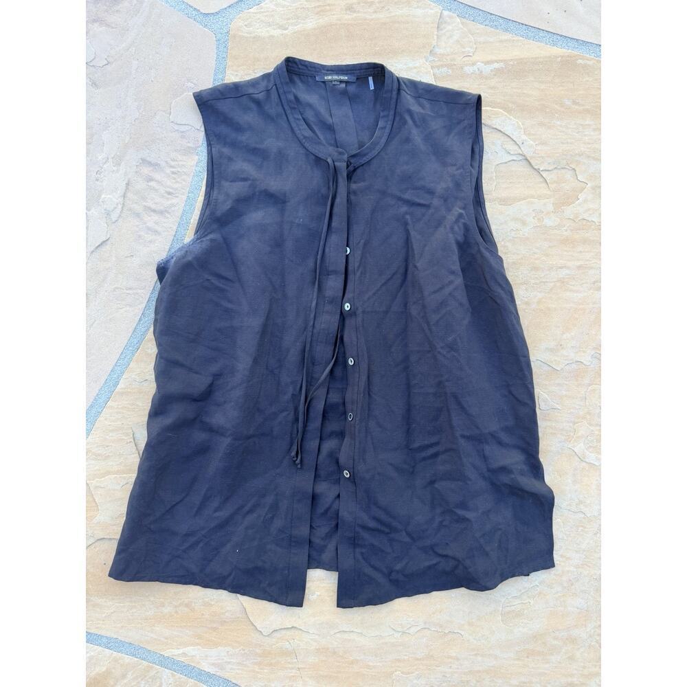 Kobi Halperin Black Blouse Top Tencel Linen Black Sleeveless Size Large BZ